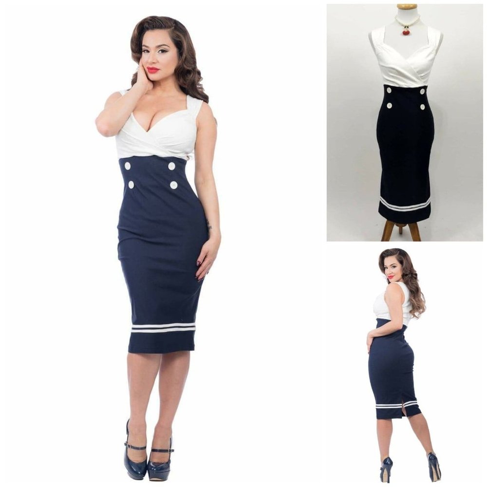 Steady Set Sail Diva Dress in Navy and White